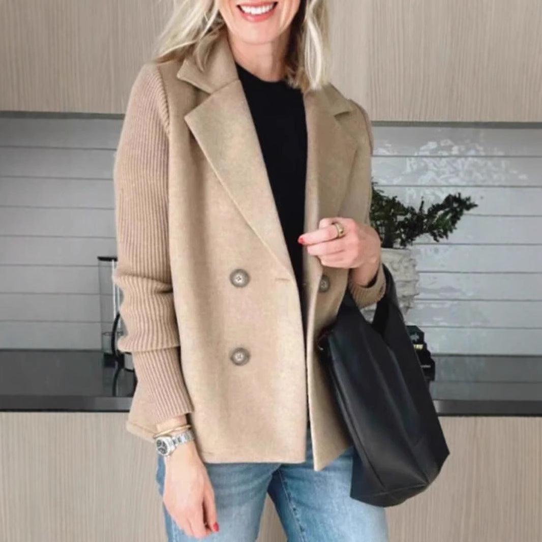 Veste à revers croisé, mode, manches tricotées, design épissé, manteau, vêtements d'extérieur pour femmes