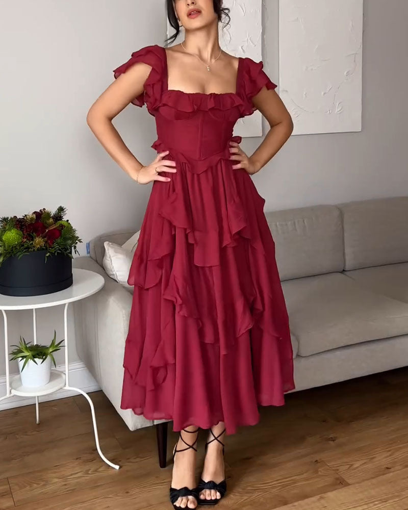 Holiday Ruffles Lotus Leaf Pleated Dress