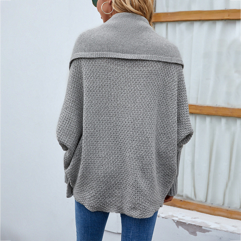 Veste Tricot Femme à Manches Chauve-Souris - Pull Ouvert Automne-Hiver avec Revers Larges