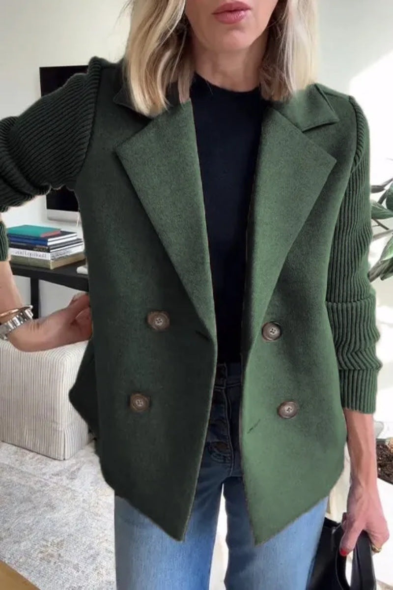 Veste à revers croisé, mode, manches tricotées, design épissé, manteau, vêtements d'extérieur pour femmes