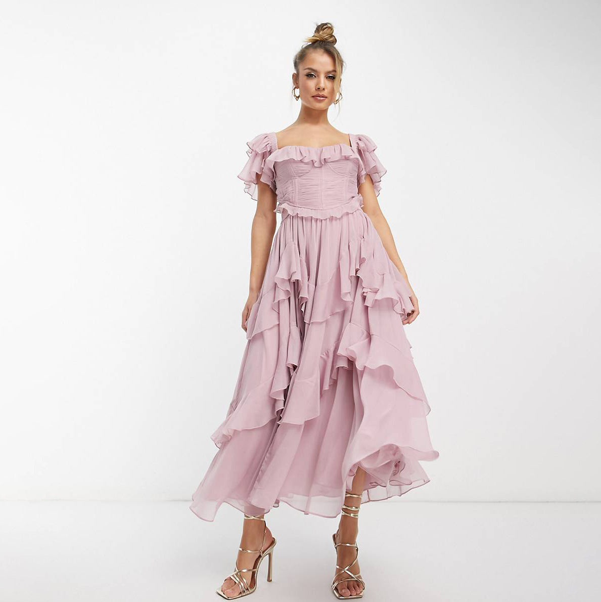 Holiday Ruffles Lotus Leaf Pleated Dress