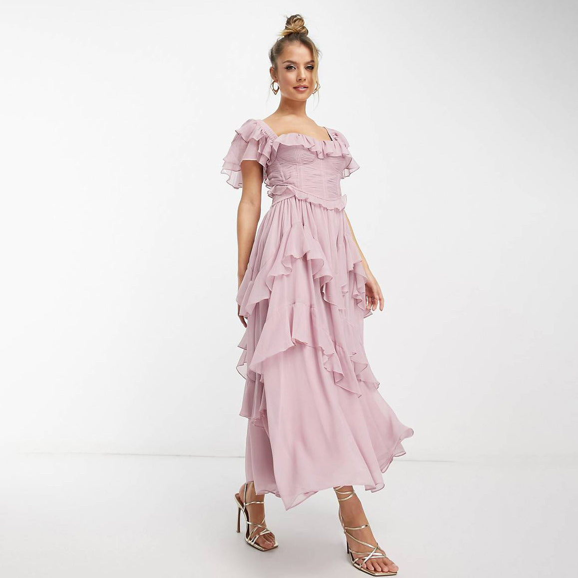 Holiday Ruffles Lotus Leaf Pleated Dress