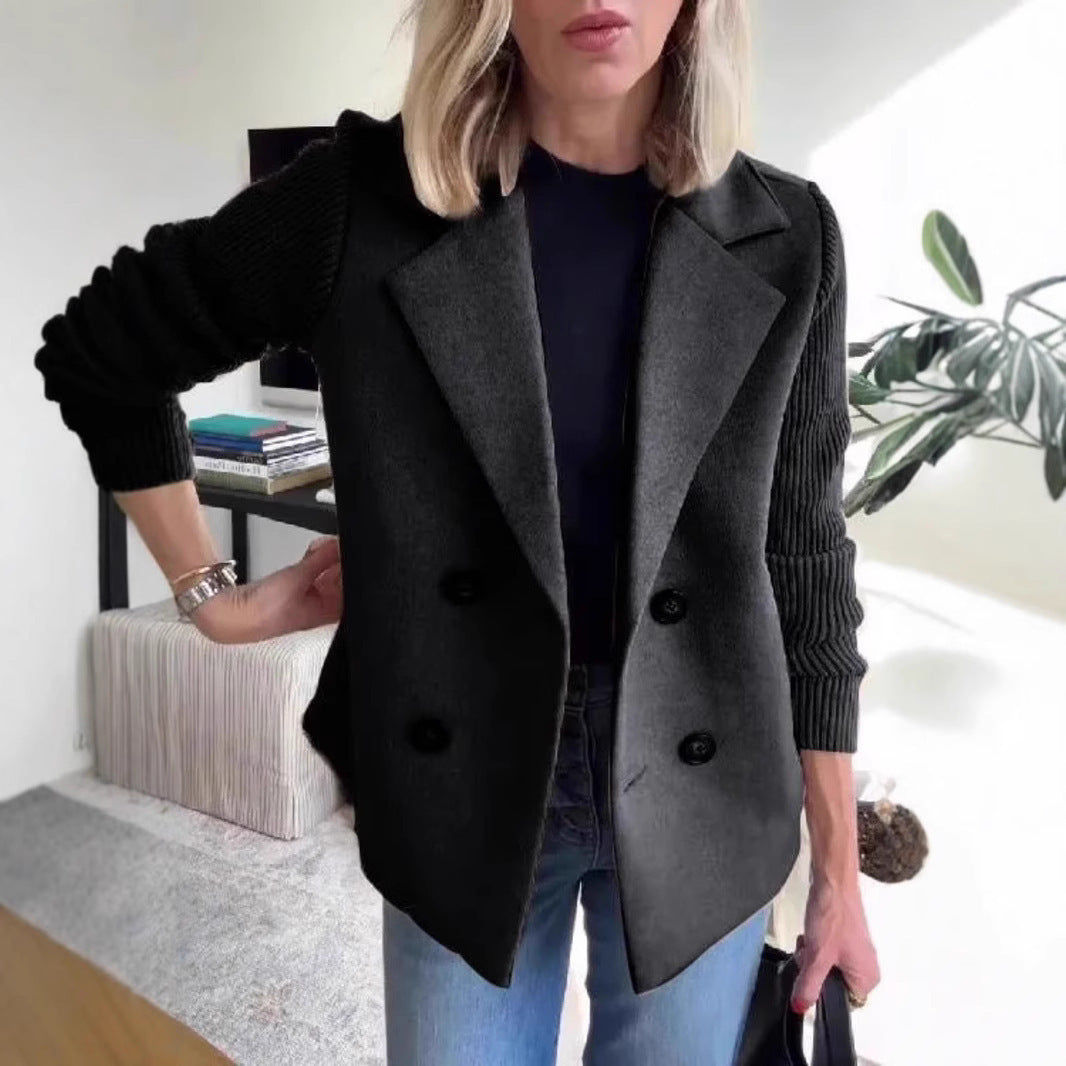 Veste à revers croisé, mode, manches tricotées, design épissé, manteau, vêtements d'extérieur pour femmes