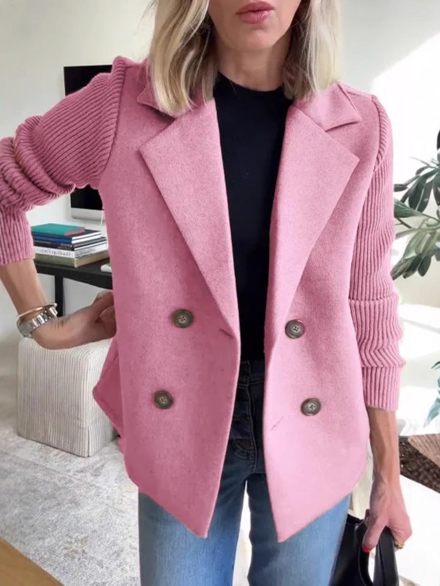 Veste à revers croisé, mode, manches tricotées, design épissé, manteau, vêtements d'extérieur pour femmes