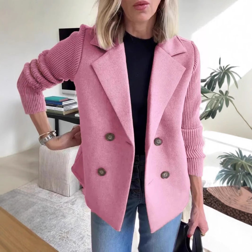 Veste à revers croisé, mode, manches tricotées, design épissé, manteau, vêtements d'extérieur pour femmes