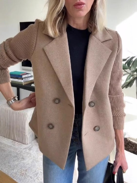 Veste à revers croisé, mode, manches tricotées, design épissé, manteau, vêtements d'extérieur pour femmes