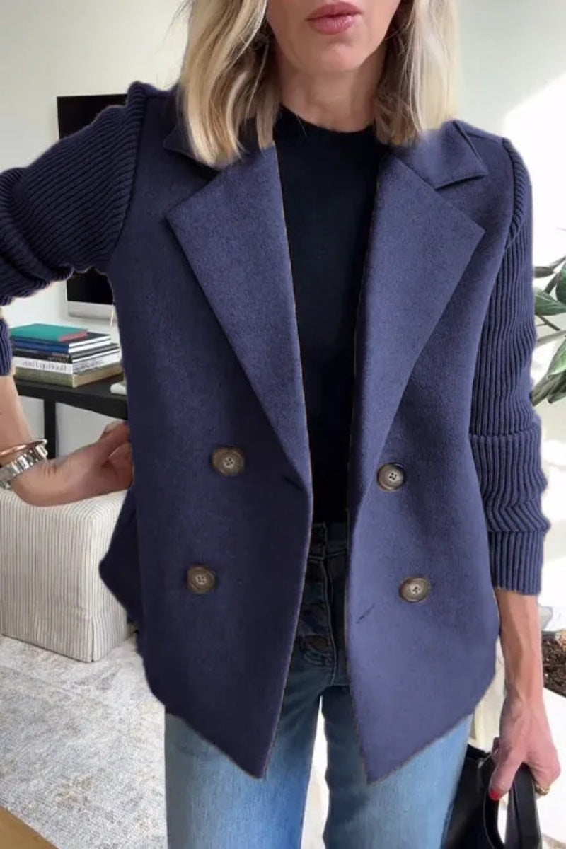 Veste à revers croisé, mode, manches tricotées, design épissé, manteau, vêtements d'extérieur pour femmes