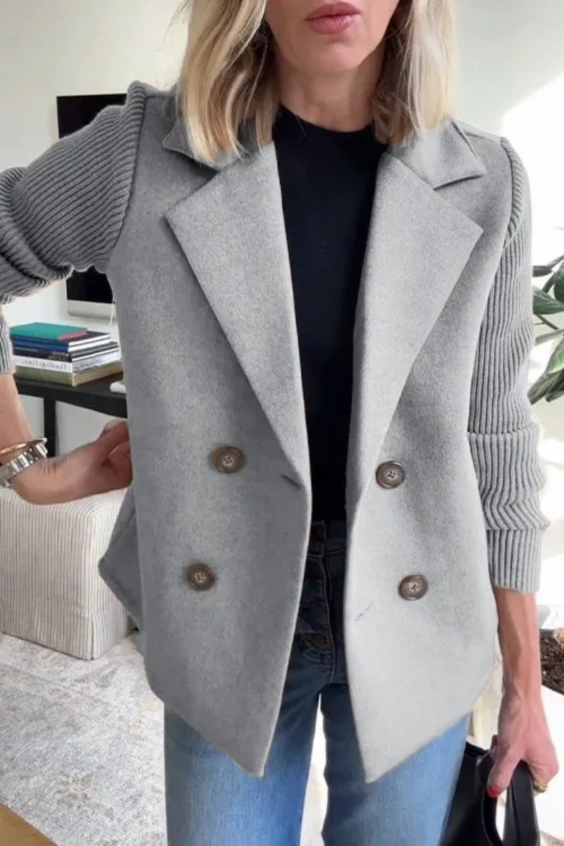 Veste à revers croisé, mode, manches tricotées, design épissé, manteau, vêtements d'extérieur pour femmes