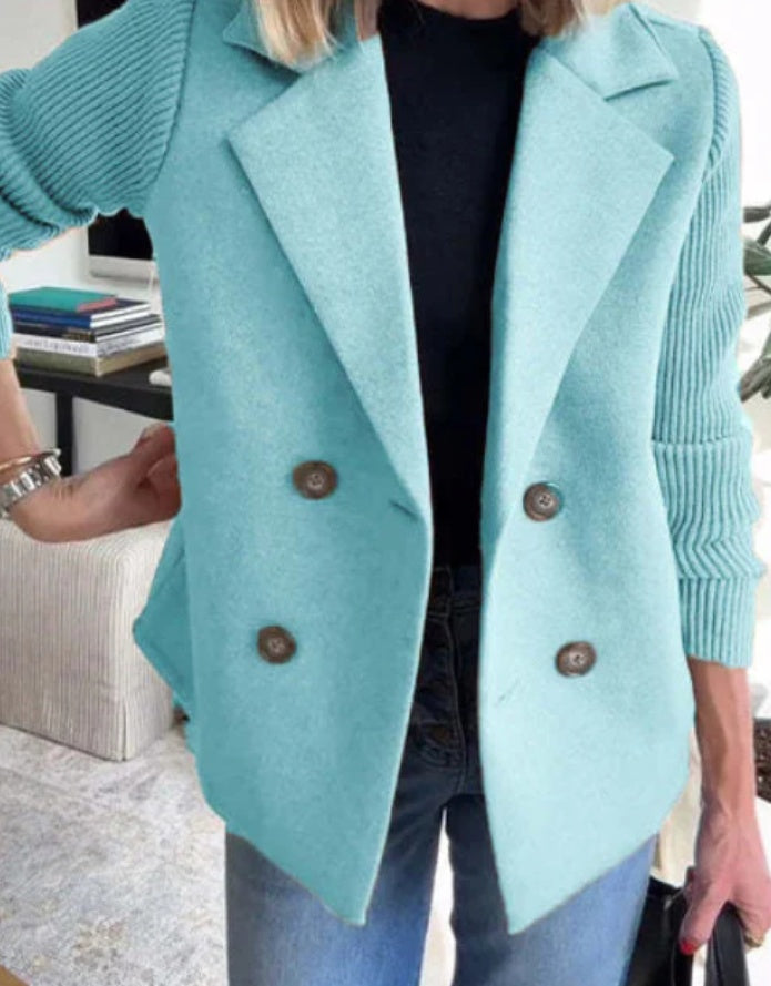 Veste à revers croisé, mode, manches tricotées, design épissé, manteau, vêtements d'extérieur pour femmes