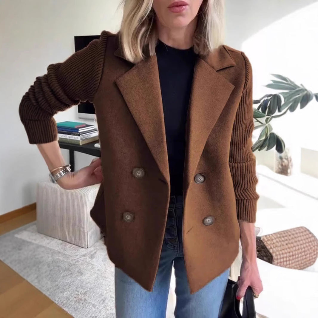 Veste à revers croisé, mode, manches tricotées, design épissé, manteau, vêtements d'extérieur pour femmes
