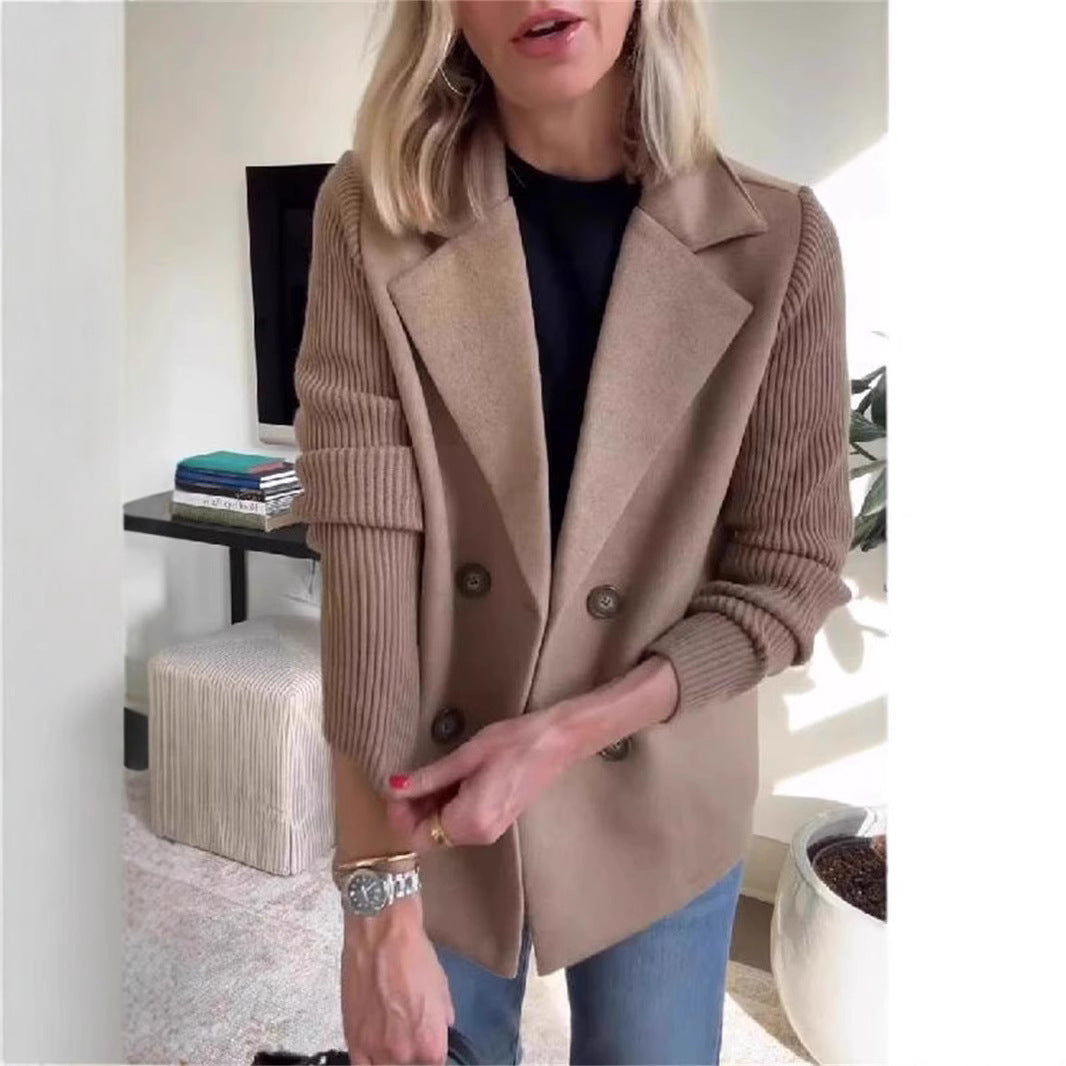Veste à revers croisé, mode, manches tricotées, design épissé, manteau, vêtements d'extérieur pour femmes