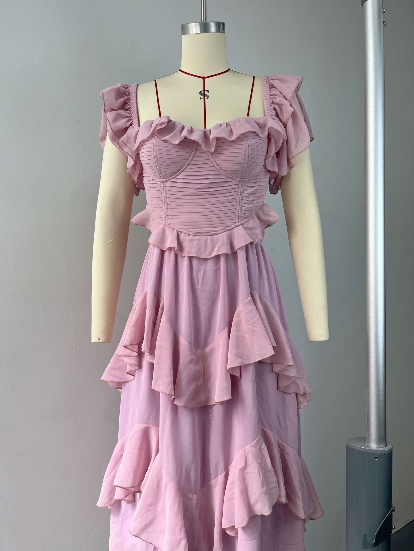 Holiday Ruffles Lotus Leaf Pleated Dress