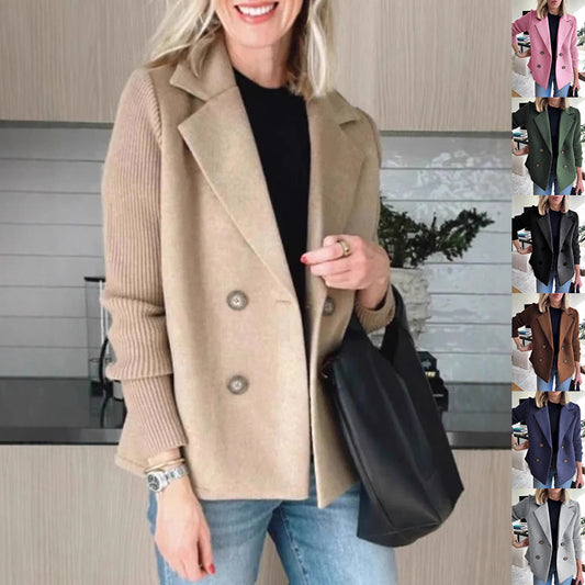 Veste à revers croisé, mode, manches tricotées, design épissé, manteau, vêtements d'extérieur pour femmes