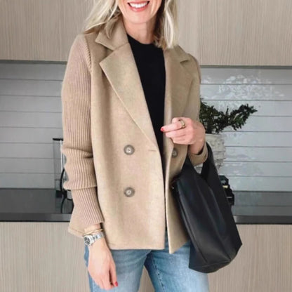Veste à revers croisé, mode, manches tricotées, design épissé, manteau, vêtements d'extérieur pour femmes