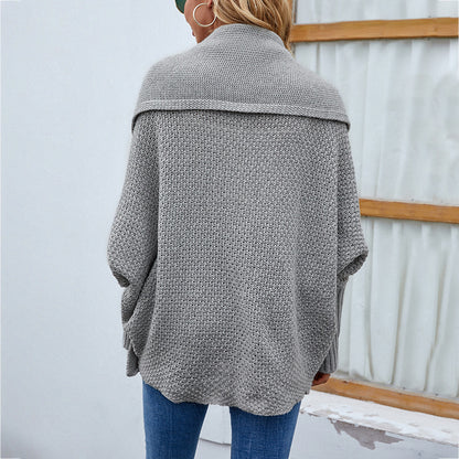 Veste Tricot Femme à Manches Chauve-Souris - Pull Ouvert Automne-Hiver avec Revers Larges