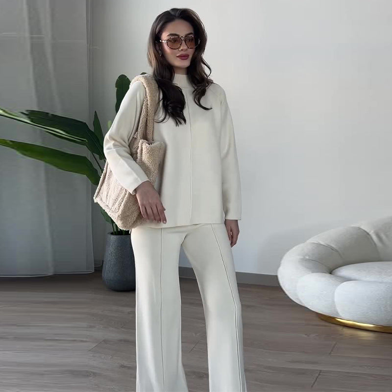 Ensemble en Tricot Décontracté Femme – Pull & Pantalon Évasé