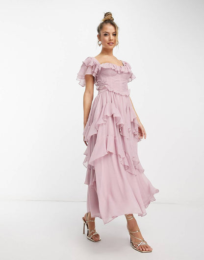 Holiday Ruffles Lotus Leaf Pleated Dress