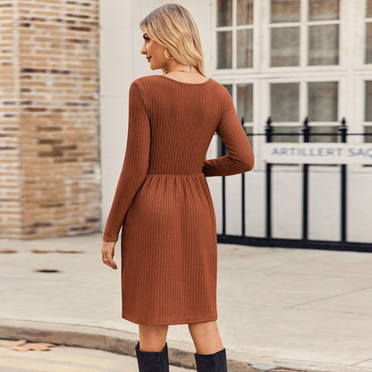 Roman Velvet Rib Long Sleeve Slim Fit Dress