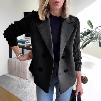 Veste à revers croisé, mode, manches tricotées, design épissé, manteau, vêtements d'extérieur pour femmes
