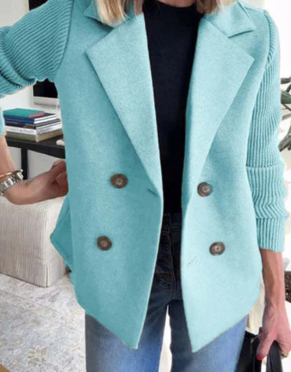 Veste à revers croisé, mode, manches tricotées, design épissé, manteau, vêtements d'extérieur pour femmes