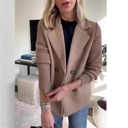 Veste à revers croisé, mode, manches tricotées, design épissé, manteau, vêtements d'extérieur pour femmes